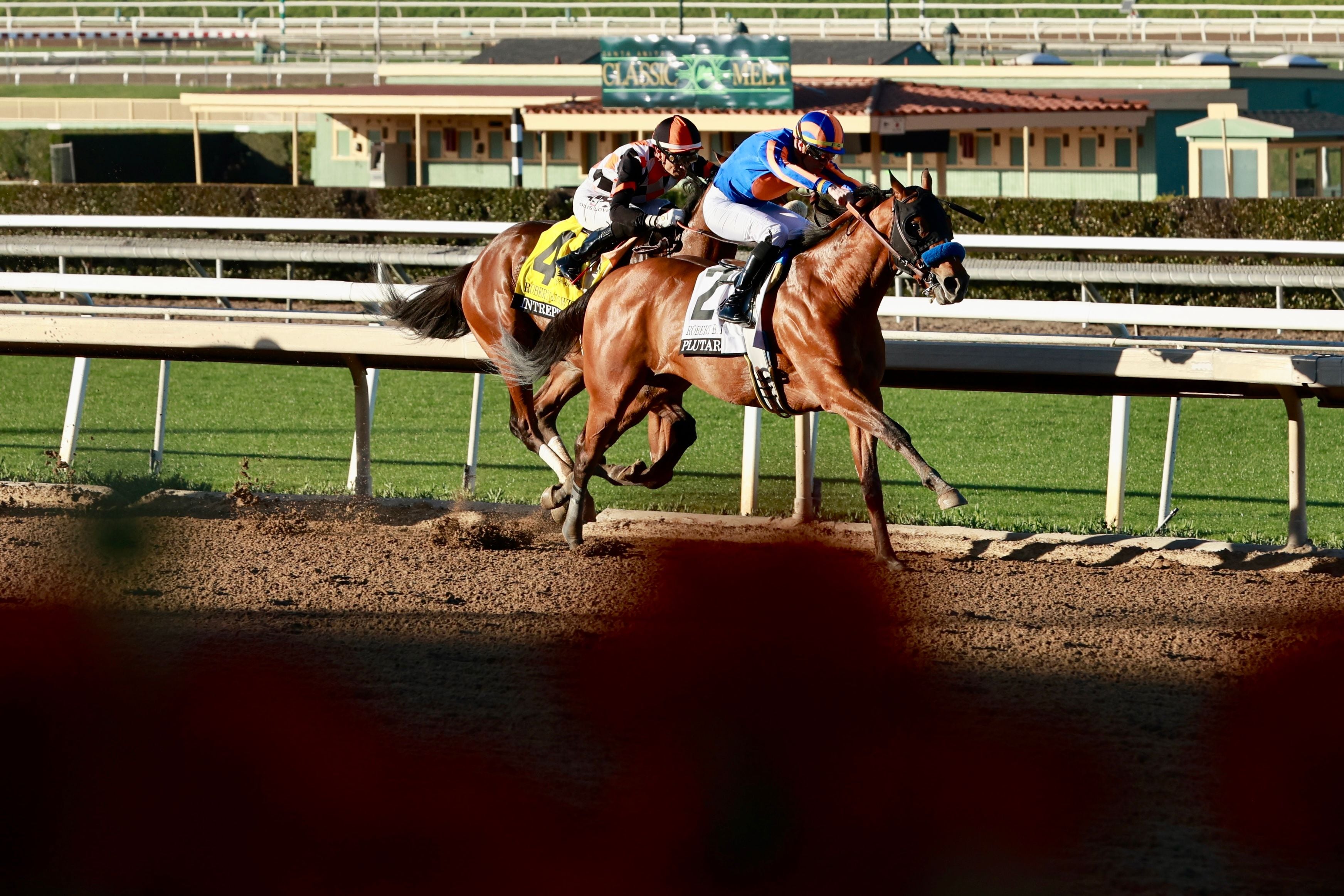 Plutarch wins the Robert B. Lewis at Santa Anita. 