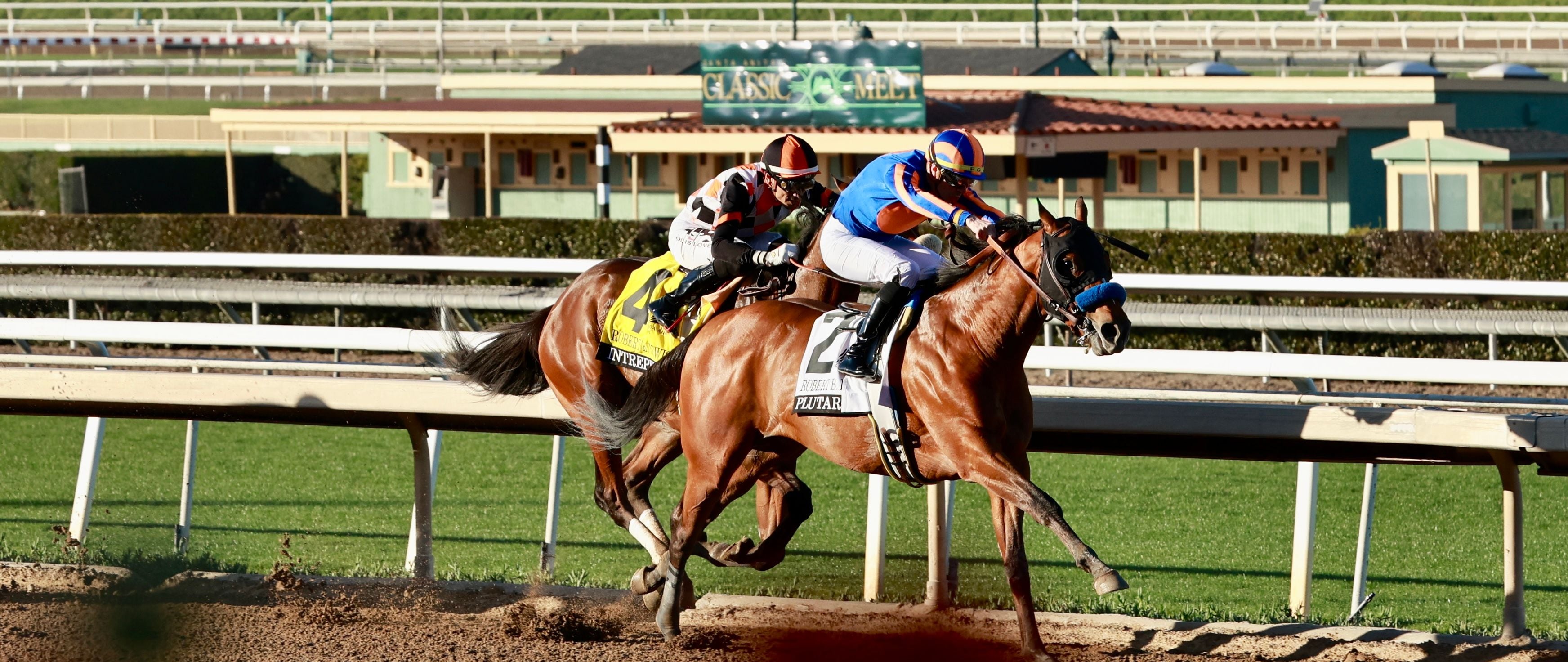Plutarch wins the Robert B. Lewis at Santa Anita. 