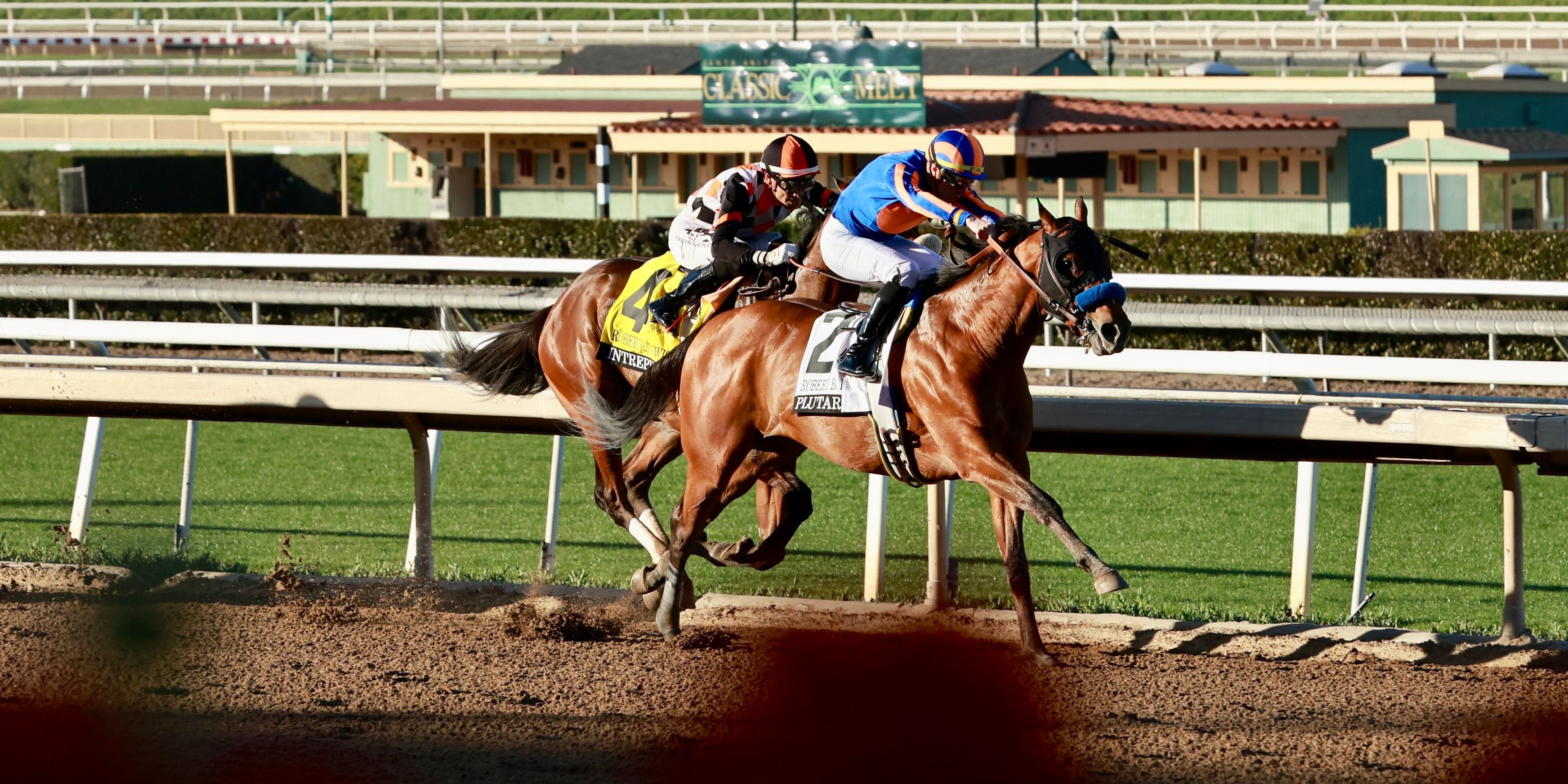 Plutarch wins the Robert B. Lewis at Santa Anita. 