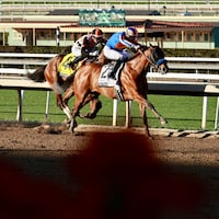 Plutarch wins the Robert B. Lewis at Santa Anita.