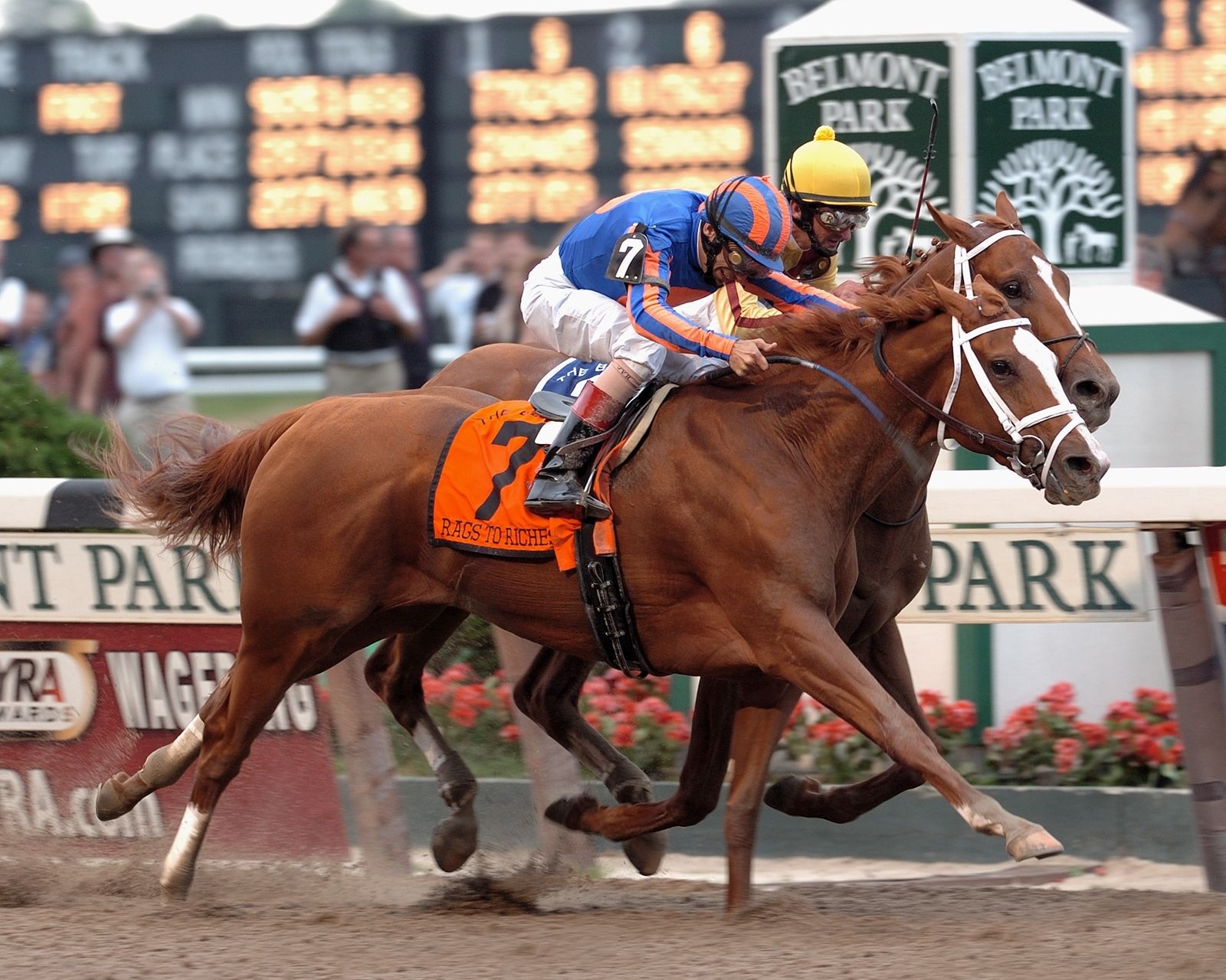 Rags to Riches wins the the Belmont Stakes (Photo by Coglianese Photos)