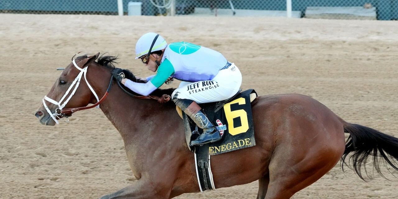 Renegade wins the Arkansas Derby at Oaklawn Park.
