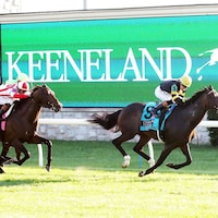 Rhetorical wins the Turf Mile at Keeneland.