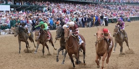Rich Strike with Sonny Leon aboard wins the 148th Kentucky Derby at Churchill Downs