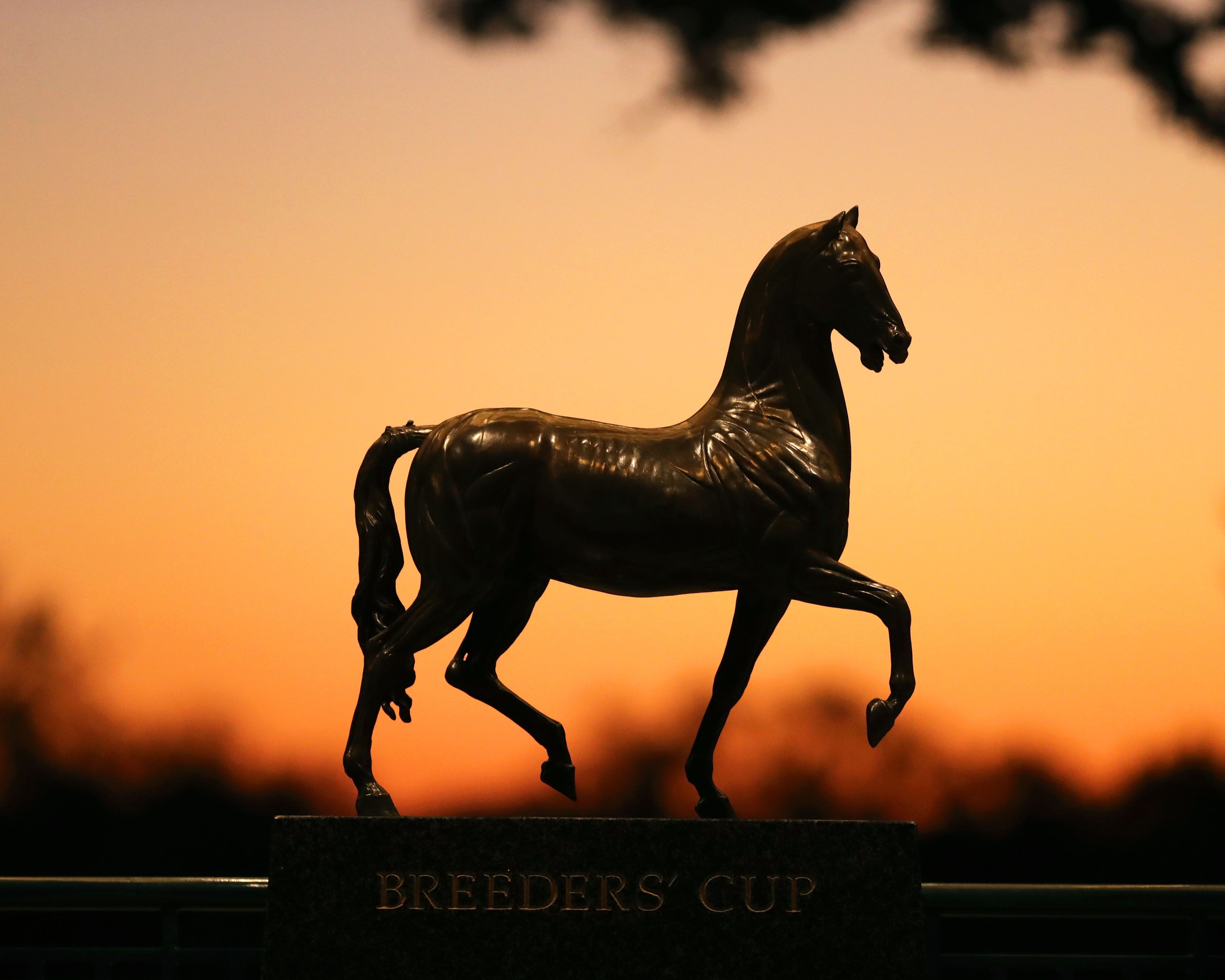 Breeders' Cup Statue at Keeneland at sunset.