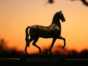Breeders' Cup Statue at Keeneland at sunset.