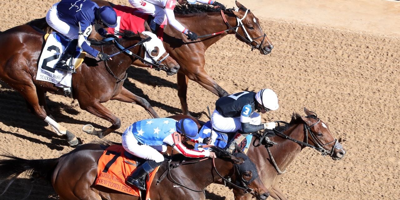 Search Party wins the Martha Washington Stakes at Oaklawn Park.