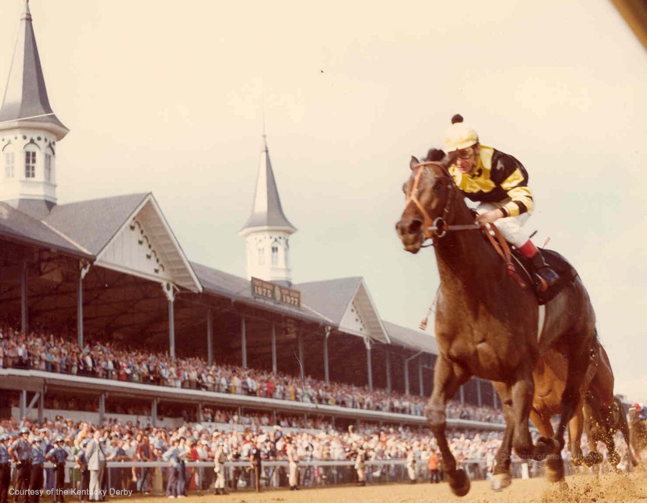 Seattle Slew wins the 1977 Kentucky Derby. (Photo courtesy of the Kentucky Derby/Churchill Downs)