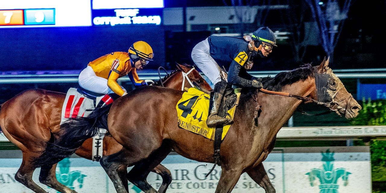 Sierra Leone winning the Risen Star (G2) at Fair Grounds (Photo by Hodges Photography/Lou Hodges, Jr.)
