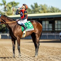 So Happy wins the Santa Anita Derby at Santa Anita.