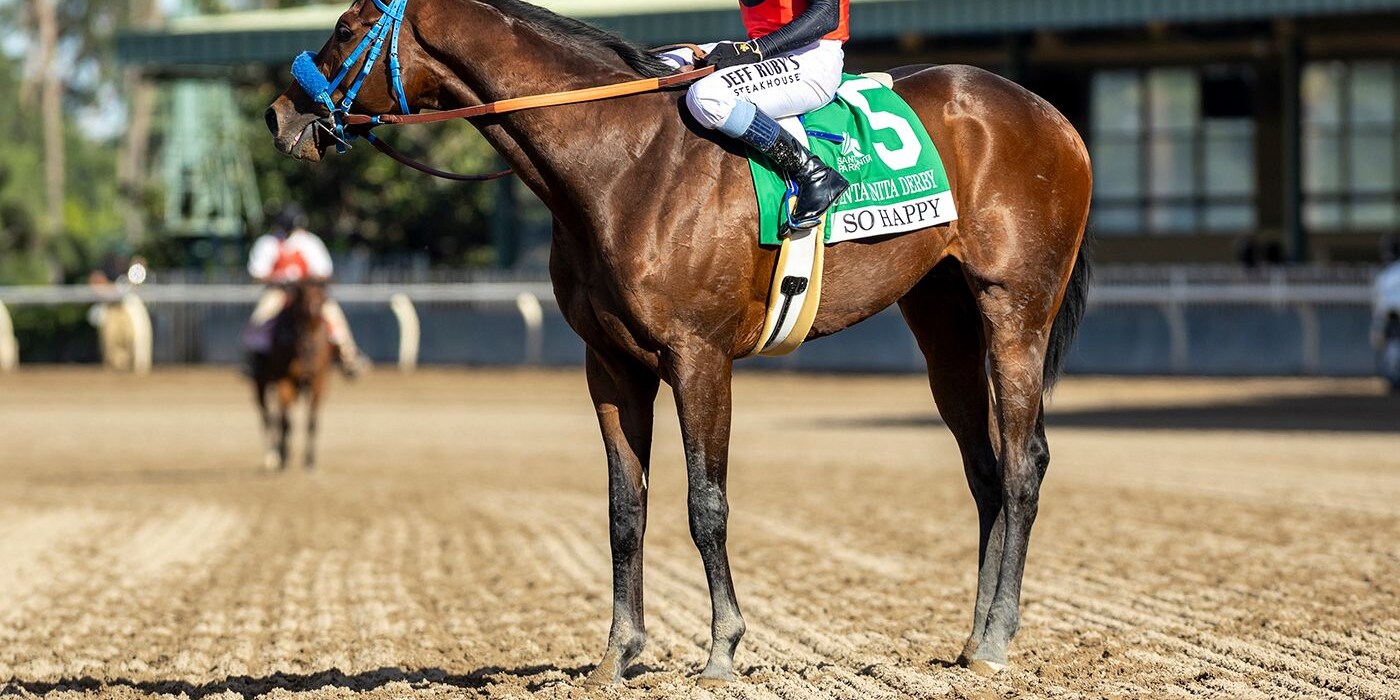 So Happy wins the Santa Anita Derby at Santa Anita.