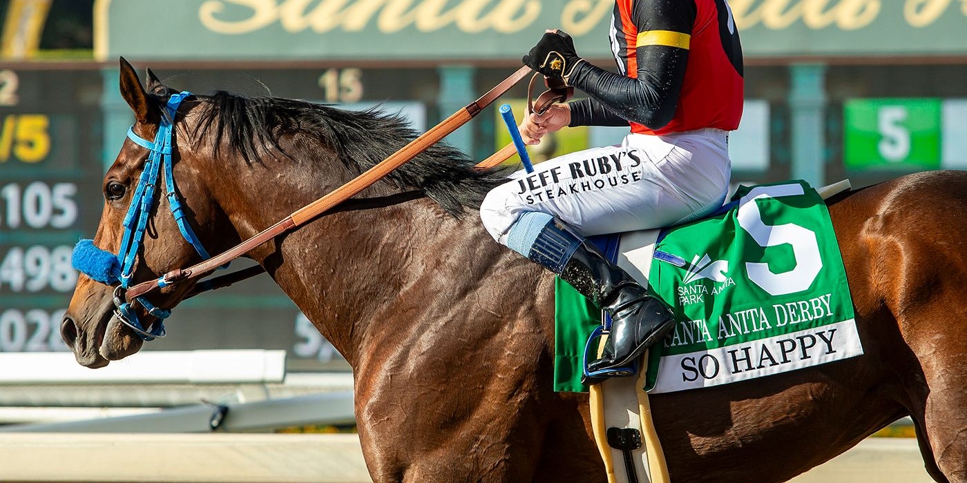 So Happy wins the Santa Anita Derby at Santa Anita.