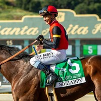 So Happy wins the Santa Anita Derby at Santa Anita.