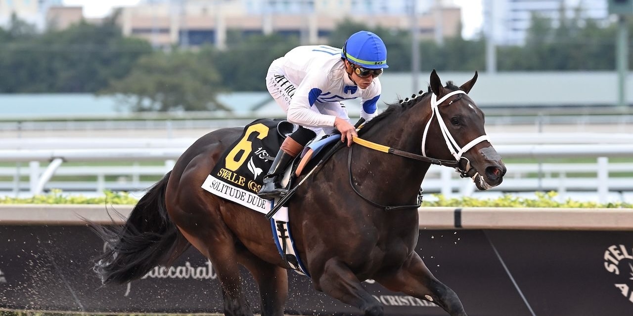 Solitude Dude wins the Swale Stakes at Gulfstream Park.