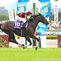 Songline winning the 2023 Yasuda Kinen (G1) in Japan (Photo courtesy of the Japan Racing Association)