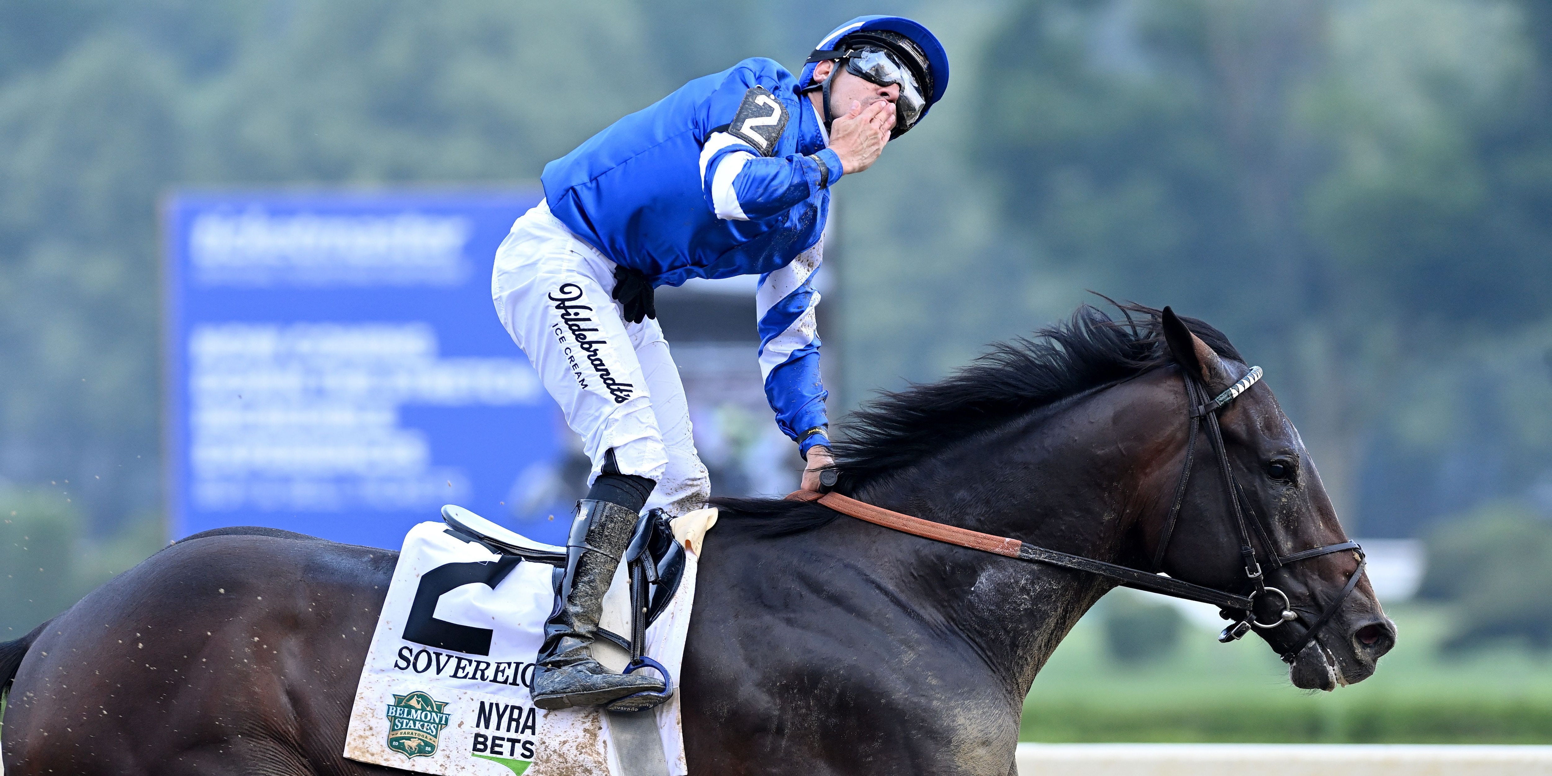 Sovereignty winning the Belmont (G1) at Saratoga