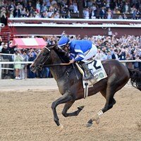 Sovereignty wins the 2025 Belmont Stakes at Saratoga.