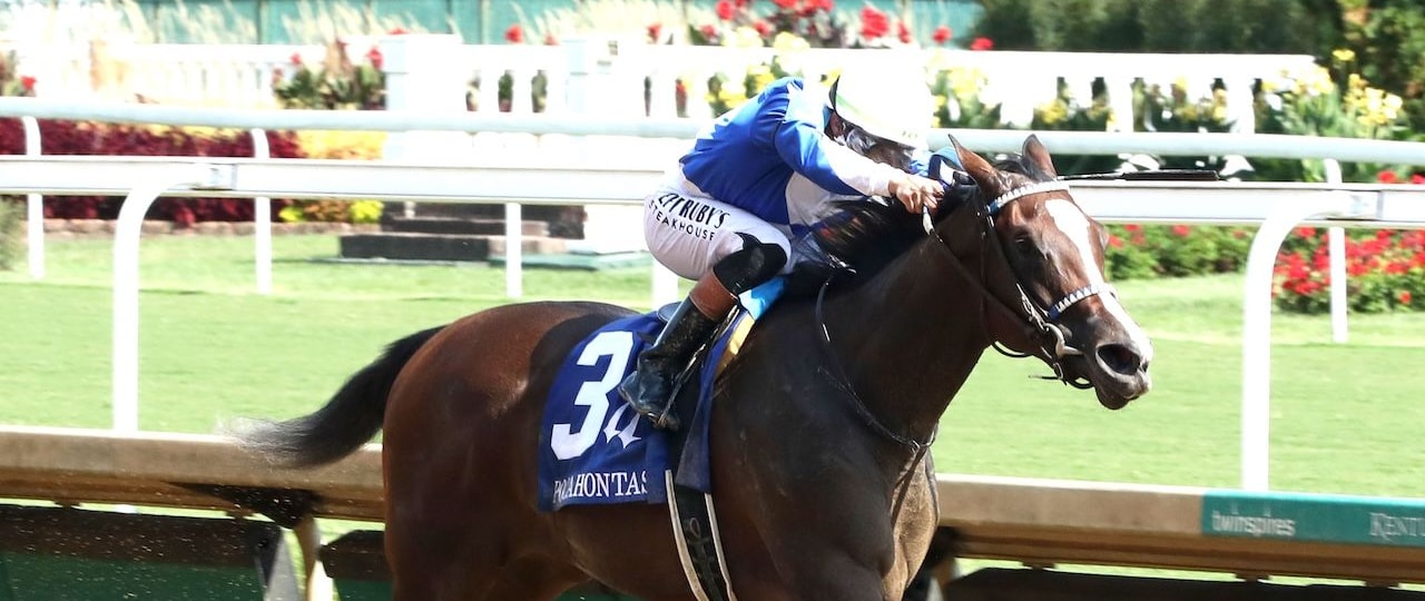 Taken By The Wind wins the Pocahontas Stakes at Churchill Downs.