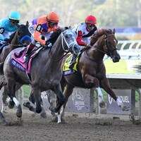 Ted Noffey (outside) winning the Breeders' Cup Juvenile (G1) at Del Mar