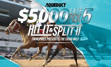 Aqueduct $5k late pick 5 hit and split promo