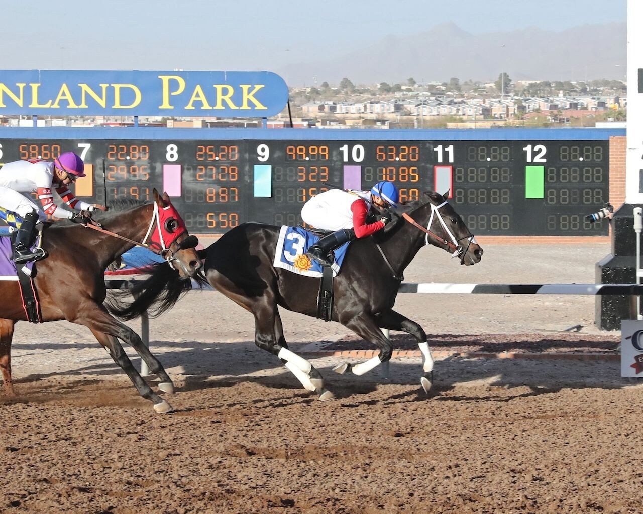 Take Charge Tom wins against Remembering Big Jim in second at Sunland Park.