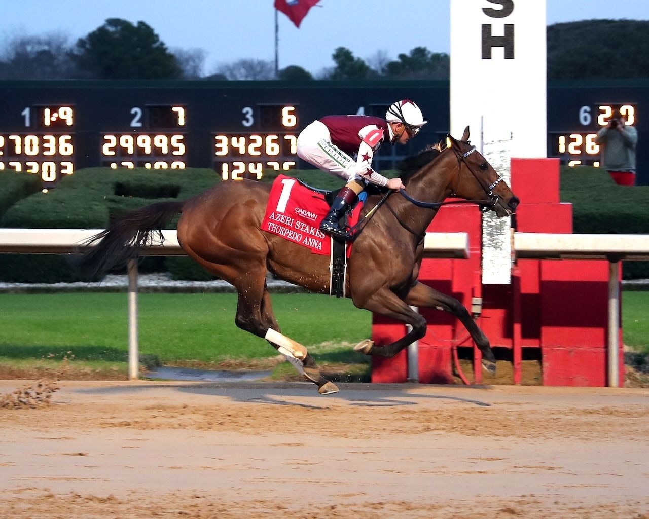 Thorpedo Anna wins the Azeri Stakes at Oaklawn Park.
