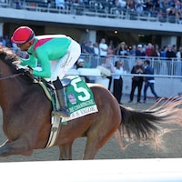U. S. S. Valor wins the Champagne (G1) at Belmont Park.