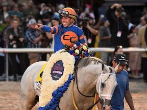 White Abarrio after his romp in the 2025 Pegasus World Cup (G1)