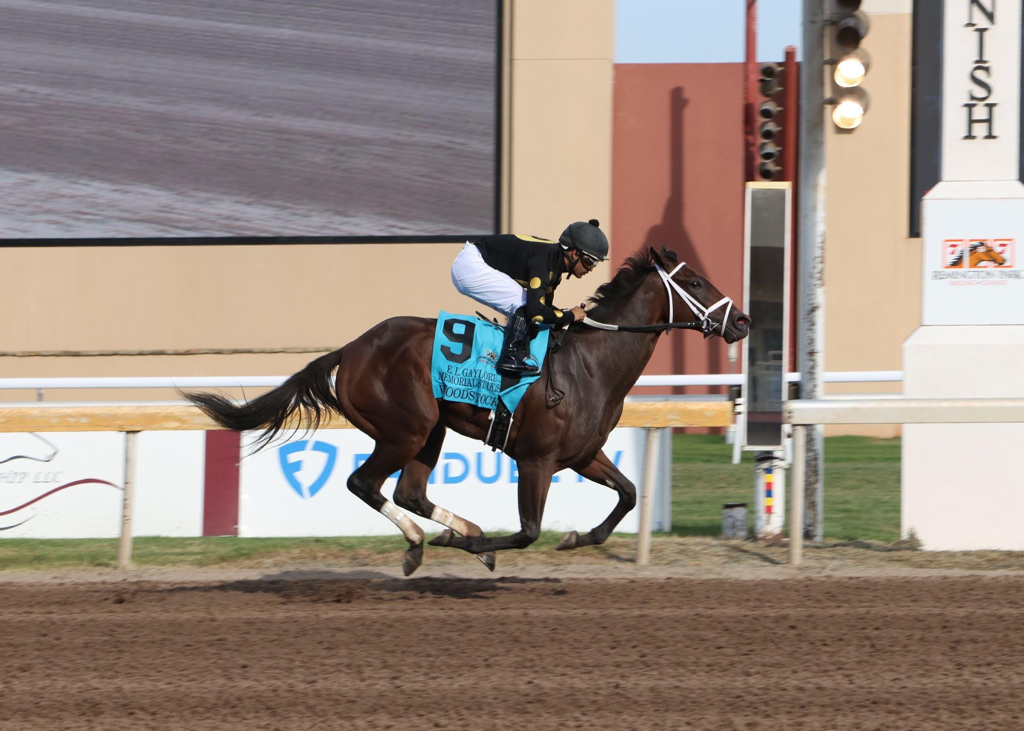 Wood stock wins the Gaylord Memorial Stakes at Remington Park.
