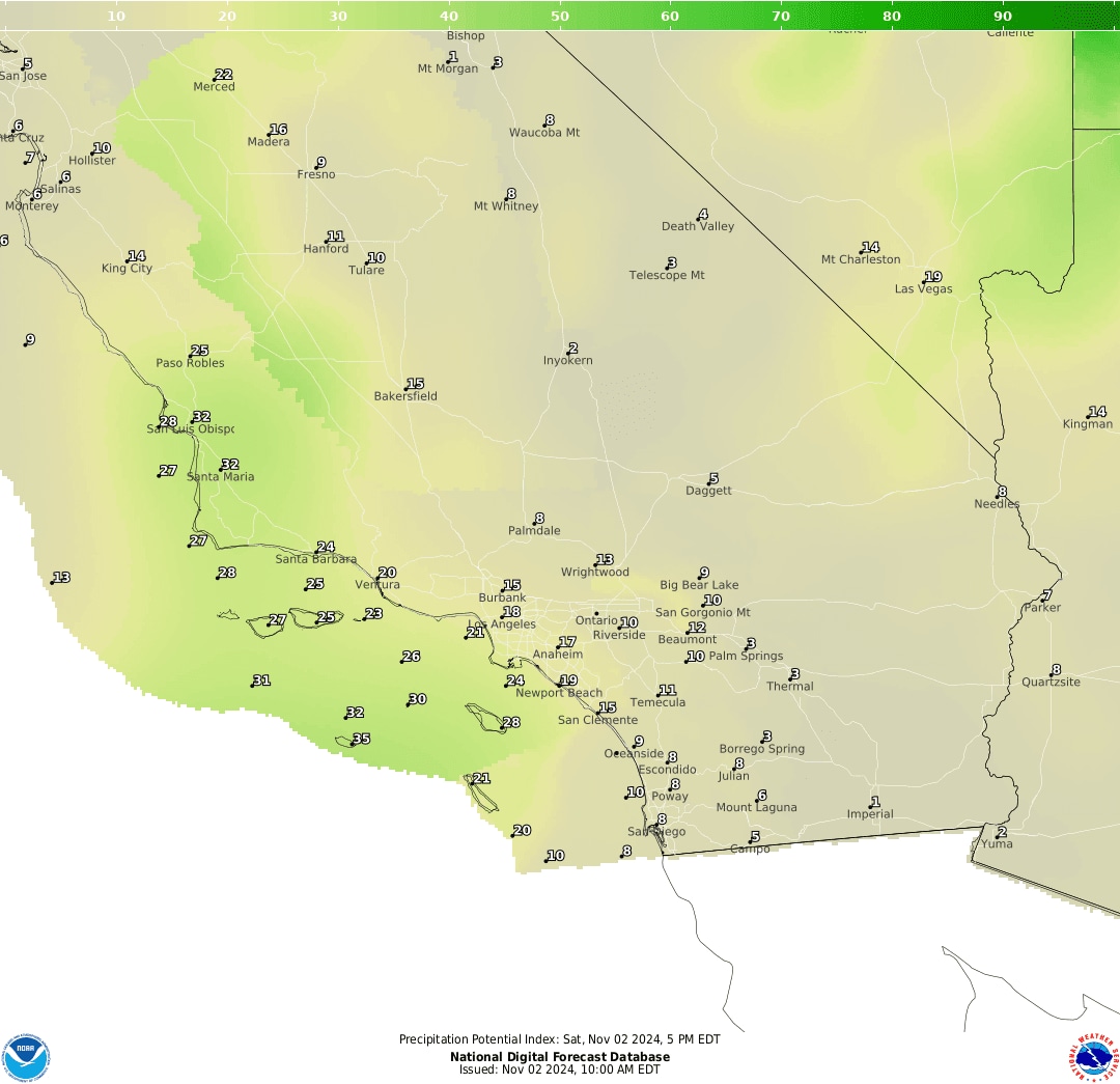 Daytime Percipitation for Del Mar area during Breeders' Cup Saturday 2024