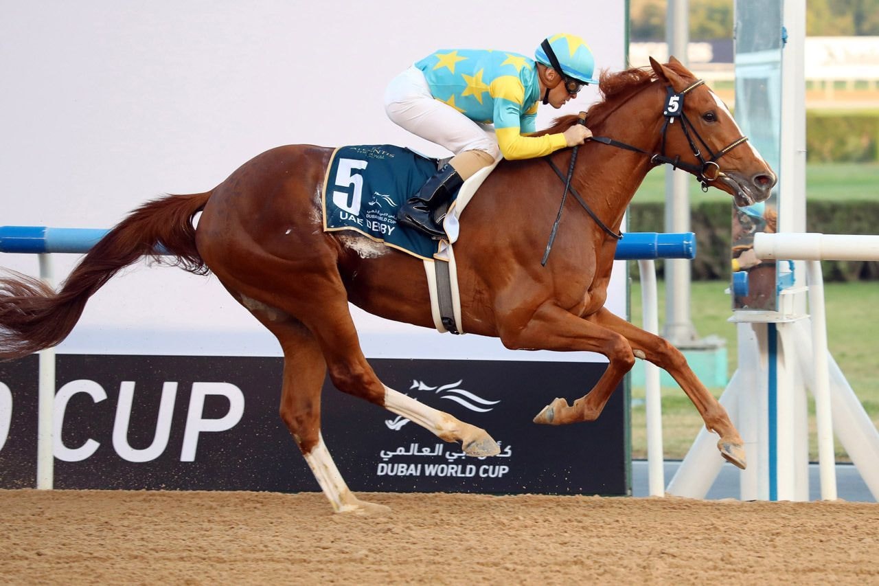 Derma Sotogake winning the UAE Derby (G2) at Meydan in Dubai (