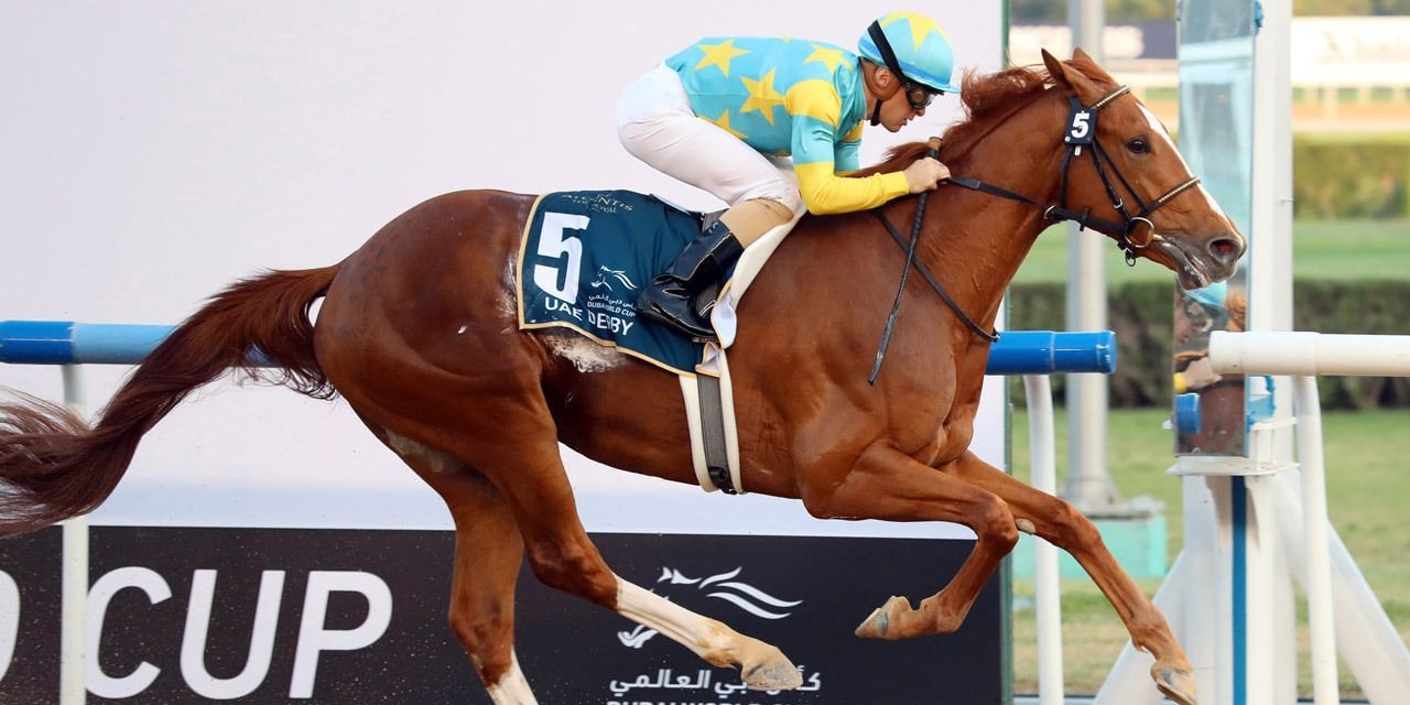 Derma Sotogake winning the UAE Derby (G2) at Meydan in Dubai (
