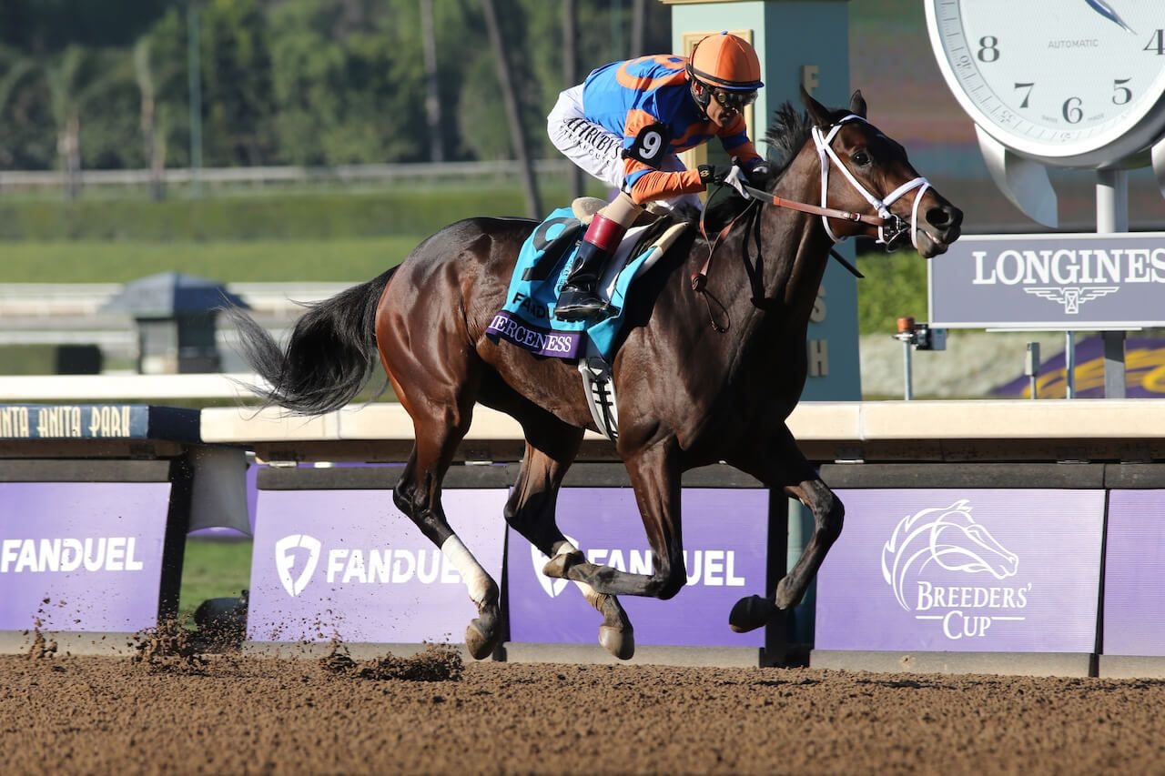 Fierceness winning the Breeders' Cup Juvenile (G1) at Santa Anita (Photo by Horsephotos.com)