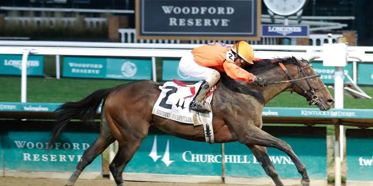 Honor Marie winning the Kentucky Jockey Club (G2) at Churchill Downs (Photo by Coady Photography)