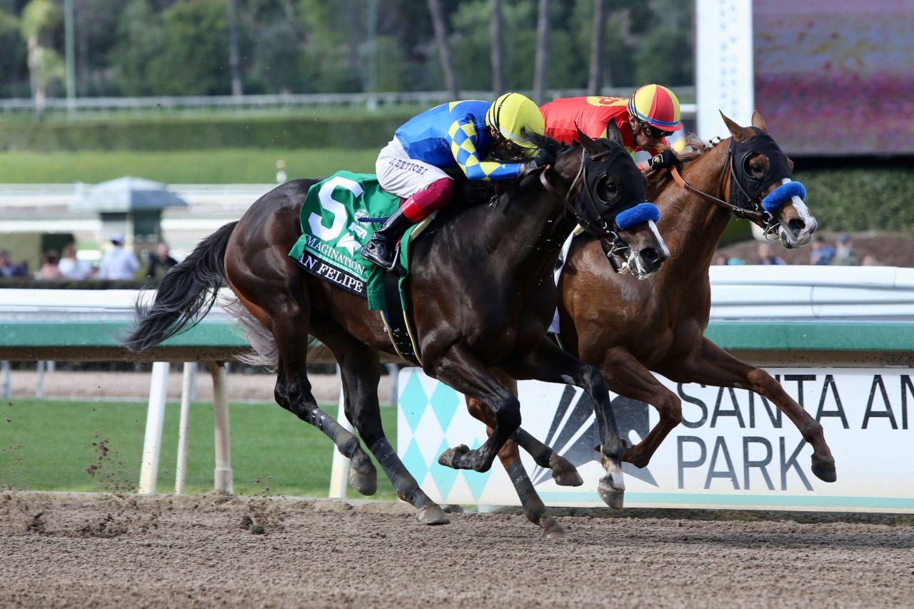 Imagination winning the San Felipe (G2) at Santa Anita (Photo by Horsephotos.com)