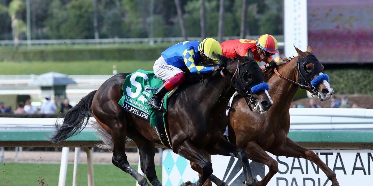 Imagination winning the San Felipe (G2) at Santa Anita (Photo by Horsephotos.com)