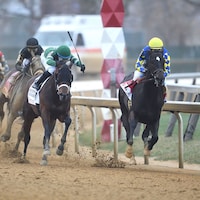 Rodriguez winning the 2025 Wood Memorial (G2) at Aqueduct