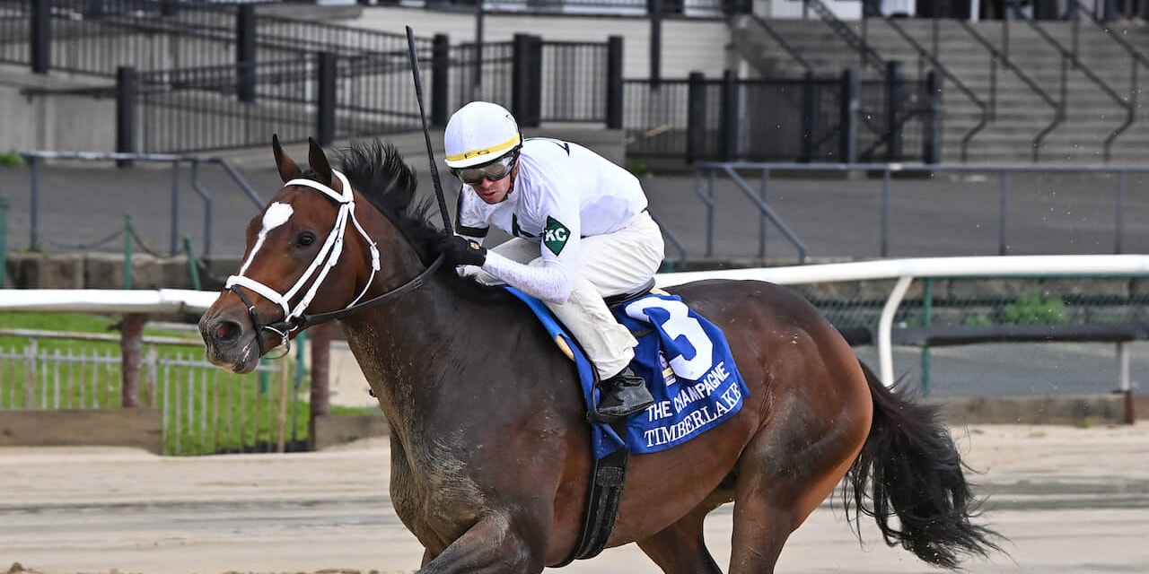 Timberlake winning the Champagne (G1) at Aqueduct (Photo by Coglianese Photos/Joe Labozzetta)
