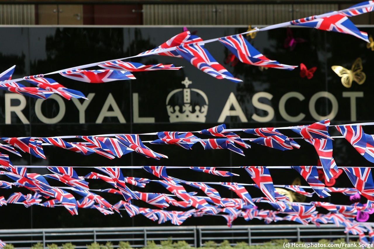 Royal Ascot sign and British flags