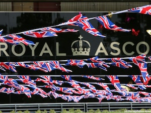 Royal Ascot sign and British flags